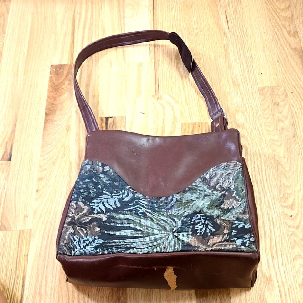Vintage Floral Tapestry Organizer Shoulder Bag Brown Boho Handbag